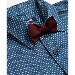 Pine Kids Cotton Woven Full Sleeves Printed Party Shirt With Bow - Blue