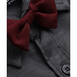 Pine Kids Cotton Woven Full Sleeves Solid Party Shirt With Bow - Black