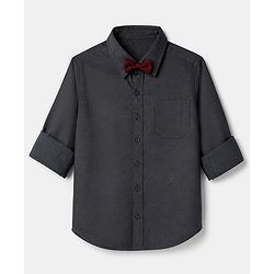 Pine Kids Cotton Woven Full Sleeves Solid Party Shirt With Bow - Black