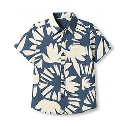 Pine Kids Cotton Woven Shirt with Half Sleeves and Floral Print - Light Blue
