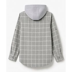 Pine Kids Cotton Woven Hooded Checks Shirt With Full Sleeves - Grey
