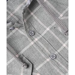 Pine Kids Cotton Woven Hooded Checks Shirt With Full Sleeves - Grey