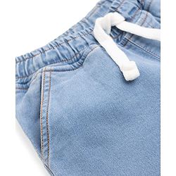 Pine Kids Cotton Elastane Denim Full Length Jeans with Drawcord and New York Text Print - Light Blue