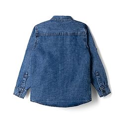 Pine Kids 100% Cotton Woven Denim Hooded Shirts with Full Sleeves and 01 Explorer Print - Blue