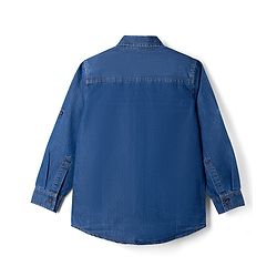 Pine Kids Cotton Woven Denim Shirt with Full Sleeves and Next Leader Print - Navy Blue
