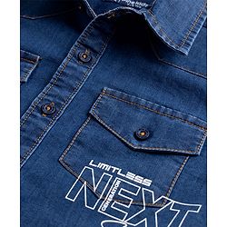 Pine Kids Cotton Woven Denim Shirt with Full Sleeves and Next Leader Print - Navy Blue