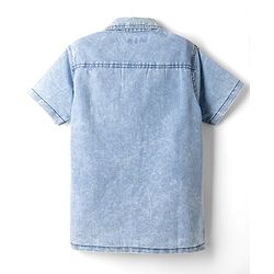 Pine Kids Cotton Woven Half Sleeves Solid Denim Shirt with Washed Finish in Light Blue