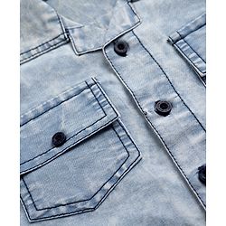 Pine Kids Cotton Woven Half Sleeves Solid Denim Shirt with Washed Finish in Light Blue