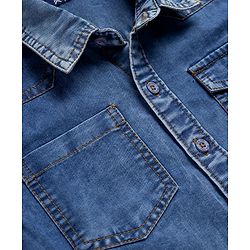 Pine Kids Cotton Woven Solid Denim Shirt with Half Sleeves in Blue