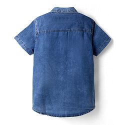 Pine Kids Cotton Woven Solid Denim Shirt with Half Sleeves in Blue