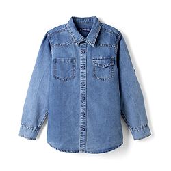 Pine Kids Cotton Woven Denim Shirt with Full Sleeves - Blue