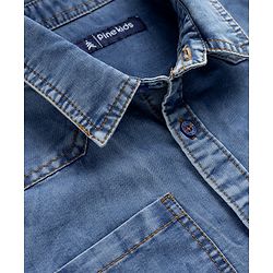 Pine Kids Cotton Woven Denim Shirt with Full Sleeves - Blue