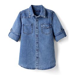 Pine Kids Cotton Woven Denim Shirt with Full Sleeves - Blue