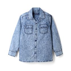 Pine Kids Cotton Woven Denim Shirt with Full Sleeves & Washed Finish in Light Blue