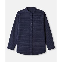 Pine Kids 100% Cotton Woven Striped Shirt with Half Sleeves - Navy Blue
