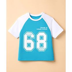 Pine Kids Cotton Mixes Looper Knit Full Trousers and Top with Raglan Half Sleeves and 68 Print - Light/Sky Blue