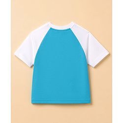 Pine Kids Cotton Mixes Looper Knit Full Trousers and Top with Raglan Half Sleeves and 68 Print - Light/Sky Blue