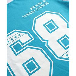 Pine Kids Cotton Mixes Looper Knit Full Trousers and Top with Raglan Half Sleeves and 68 Print - Light/Sky Blue