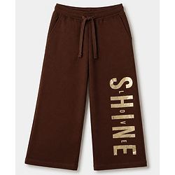 Pine Kids Cotton Looper Knit Full Sleeves Co-ord Hooded T-Shirt and Pant with Star & Shine Love Text Foil Print - Brown