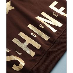 Pine Kids Cotton Looper Knit Full Sleeves Co-ord Hooded T-Shirt and Pant with Star & Shine Love Text Foil Print - Brown