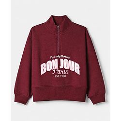 Pine Kids Looper Knit Full Sleeves Winter Wear Suit With Text Print - Wine
