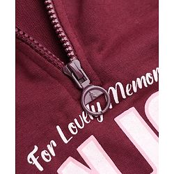 Pine Kids Looper Knit Full Sleeves Winter Wear Suit With Text Print - Wine