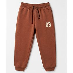 Pine Kids 100% Cotton Knit Half Sleeves T-Shirt and Joggers Set with Text Print - Brown