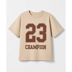 Pine Kids 100% Cotton Knit Half Sleeves T-Shirt and Joggers Set with Text Print - Brown