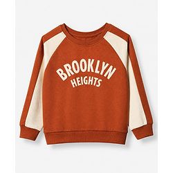 Pine Kids Looper Knit Full Sleeves Winter Wear Suit With Text Print - Light Brown