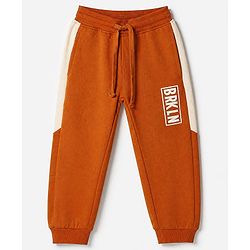 Pine Kids Looper Knit Full Sleeves Winter Wear Suit With Text Print - Light Brown