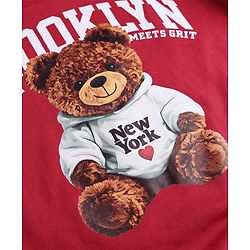 Pine Kids Cotton Mixes Looper Knit Full Sleeves Sweatshirt and Jogger Set with Bear Print -Maroon & Black