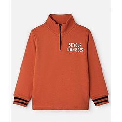 Pine Kids Cotton Knit Full Sleeves Winter Wear Suits with Be Your Own Boss Print -Dark Orange