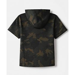 Pine Kids Looper Knit Half Sleeves Hooded Jacket & Joggers Set With Camouflage Print & Inner Tee - Black