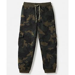 Pine Kids Looper Knit Half Sleeves Hooded Jacket & Joggers Set With Camouflage Print & Inner Tee - Black