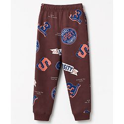 Pine Kids Cotton Knit Full Sleeves Co-Ords T-Shirt & Pyjama Night Suit with Sports Theme Print - Brown