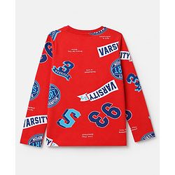 Pine Kids Cotton Knit Full Sleeves Co-Ords T-Shirt & Pyjama Night Suit with Sports Theme Print - Red