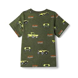 Pine Kids Cotton Knit Half Sleeves Co-Ords T-Shirt & Pyjama Night Suit with Vehicle Print - Olive Green