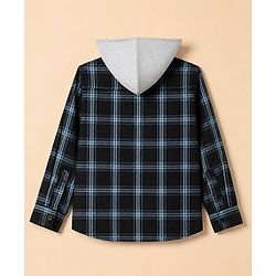 Pine Kids Cotton Woven Hooded Shirt with Full Sleeves and Buffalo Checks Print in Blue