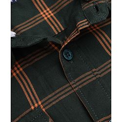 Pine Kids Cotton Woven Hooded Shirts with Full Sleeves in Olive Green