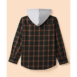 Pine Kids Cotton Woven Hooded Shirts with Full Sleeves in Olive Green