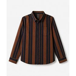 Pine Kids 100% Cotton Woven Hooded Shirts with Full Sleeves and Striped Print in Brown for 4-5 Years