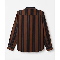 Pine Kids 100% Cotton Woven Hooded Shirts with Full Sleeves and Striped Print in Brown for 4-5 Years