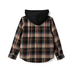 Pine Kids 100% Cotton Woven Hooded Shirt with Full Sleeves and Tartan Plaid Print in Brown