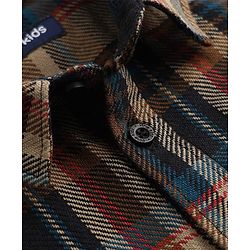 Pine Kids 100% Cotton Woven Hooded Shirt with Full Sleeves and Tartan Plaid Print in Brown