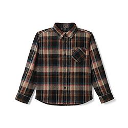 Pine Kids 100% Cotton Woven Hooded Shirt with Full Sleeves and Tartan Plaid Print in Brown