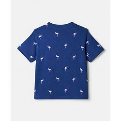 Pine Kids 100% Cotton Single Jersey 180 GSM Knit Half Sleeves Co-ord T-Shirt & Pyjama Night Suit with Florida Text & Flamingo Print with Bio Wash - Blue