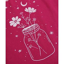Pine Kids 100% Cotton Single Jersey 180 GSM Knit Half Sleeves T-Shirt & Pyjama Night Suit with Made of Magic Text & Floral Print with Bio Wash - Magenta