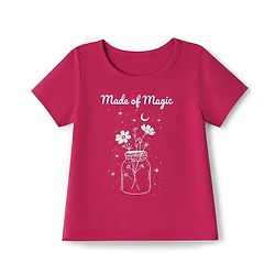 Pine Kids 100% Cotton Single Jersey 180 GSM Knit Half Sleeves T-Shirt & Pyjama Night Suit with Made of Magic Text & Floral Print with Bio Wash - Magenta