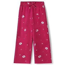 Pine Kids 100% Cotton Single Jersey 180 GSM Knit Half Sleeves T-Shirt & Pyjama Night Suit with Made of Magic Text & Floral Print with Bio Wash - Magenta