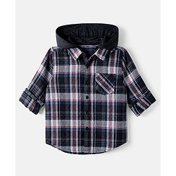 Pine Kids 100% Cotton Woven Hooded Shirt with Full Sleeves in Grey